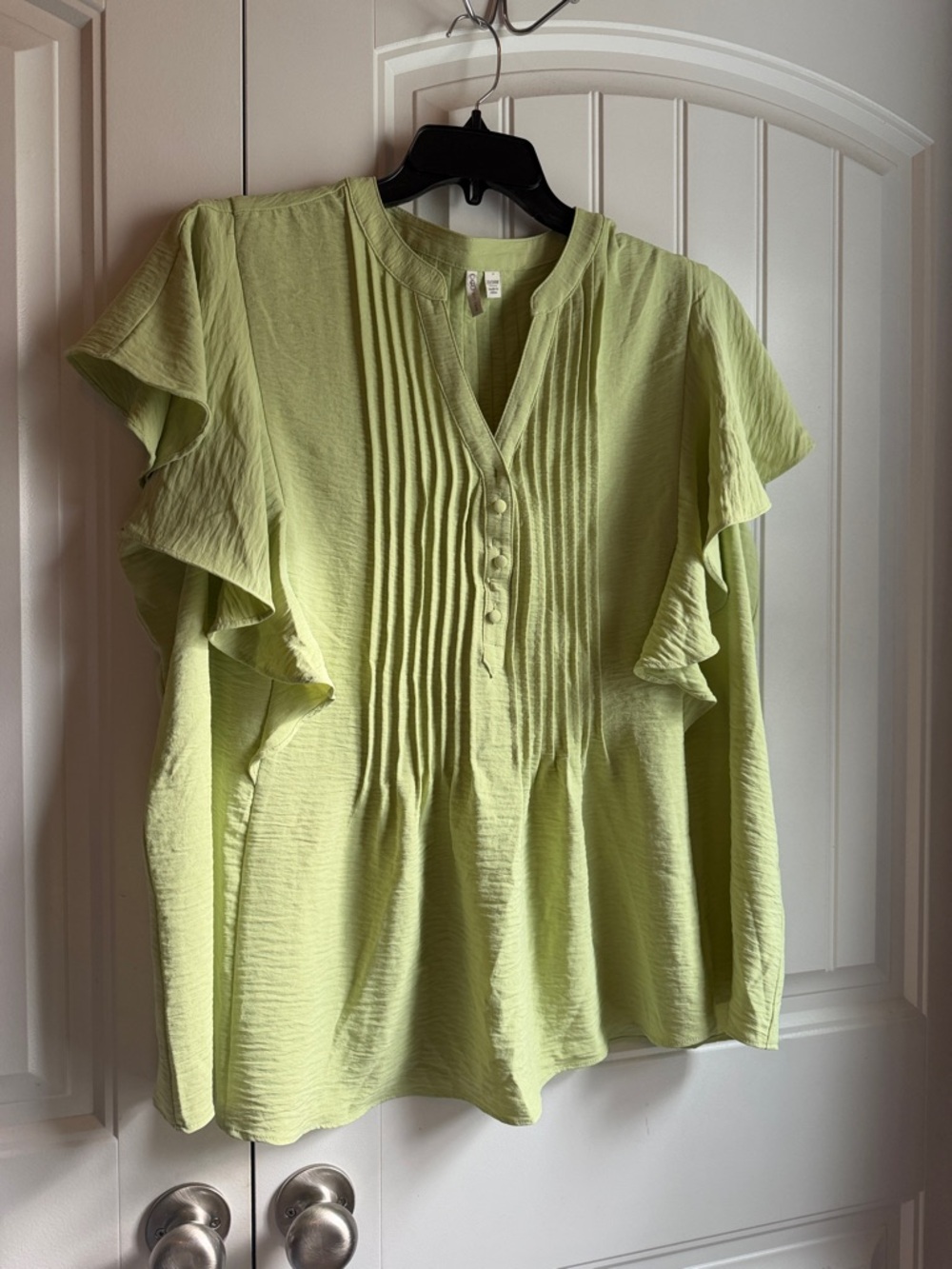 Cato Light Green Ruffle Sleeve Pintuck Blouse